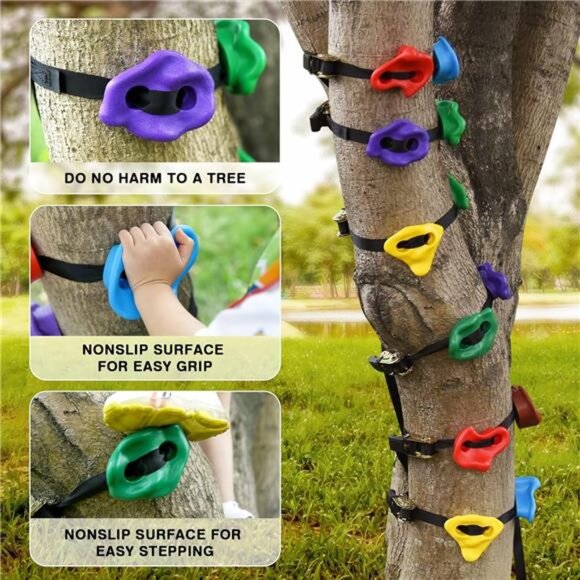 12 Ninja Tree Climbing Holds for Kids Climber,Adult Climbing Rocks with 6 Straps - Picture 3 of 7